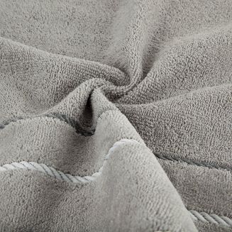 Ręcznik bawełniany z welurową bordiurą w ozdobne paseczki NEL 30x50 Eurofirany stalowy