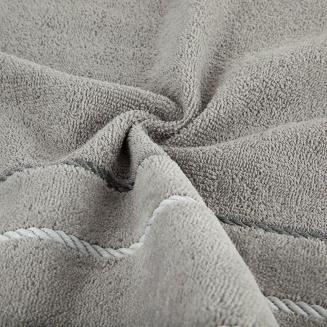 Ręcznik bawełniany z welurową bordiurą w ozdobne paseczki NEL 30x50 Eurofirany stalowy