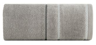 Ręcznik bawełniany z welurową bordiurą w ozdobne paseczki NEL 30x50 Eurofirany stalowy