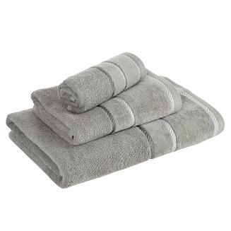 Ręcznik bawełniany z welurową bordiurą w ozdobne paseczki NEL 30x50 Eurofirany stalowy