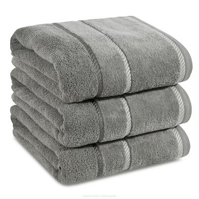 Ręcznik bawełniany z welurową bordiurą w ozdobne paseczki NEL 30x50 Eurofirany stalowy