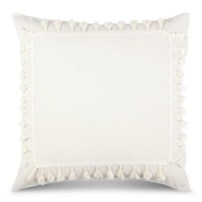 Poszewka dekoracyjna BOHO 45x45 Eurofirany kremowa zdobiona pomponami