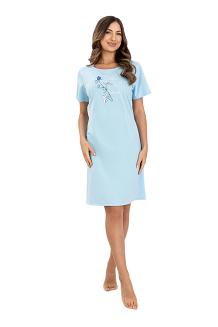 Koszula damska REGINA kod 172 niebieska z botanicznym nadrukiem z przodu