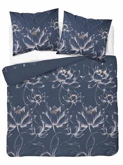 Pościel bawełniana 160x200 Detexpol granatowa kwiaty lotosu