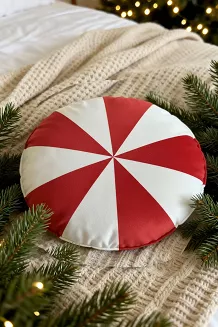 Poduszka dekoracyjna świąteczna Cukierek 38x38 welurowa pasy biała czerwona