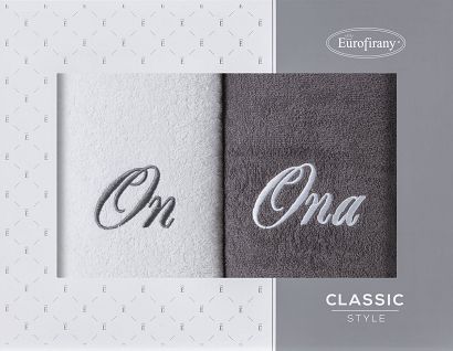 Komplet ręczników ON-ONA 2 szt. 50x90 Eurofirany stalowy biały