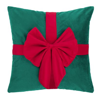 Poszewka dekoracyjna świąteczna 45x45 Christmas Bow welurowa zielona z kokardą