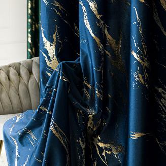 Zasłona gotowa na przelotkach MARMA 140x250 granatowa ze złotym nadrukiem