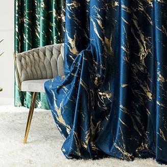 Zasłona gotowa na przelotkach MARMA 140x250 granatowa ze złotym nadrukiem