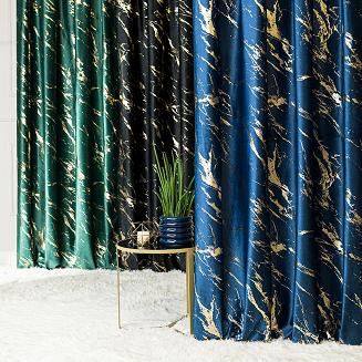 Zasłona gotowa na przelotkach MARMA 140x250 granatowa ze złotym nadrukiem