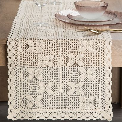 Obrus dekoracyjny ażurowy MARTHA 40x140 Eurofirany jasnobeżowy