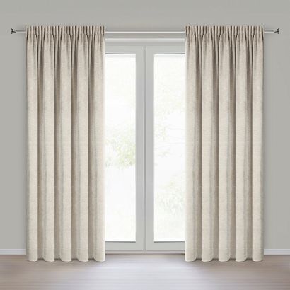 Zasłona gotowa na taśmie NESKA 140x270 Eurofirany jasnobeżowa o szenilowej strukturze