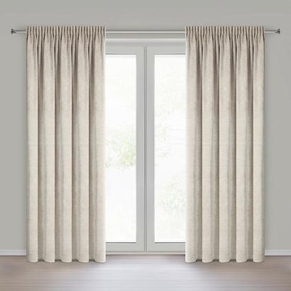 Zasłona gotowa na taśmie NESKA 140x270 Eurofirany jasnobeżowa o szenilowej strukturze