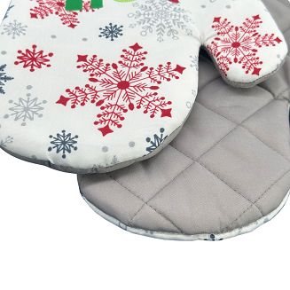 Rękawice kuchenne 18x27 z magnesem 2 szt. świąteczne białe szare HOHOHO!