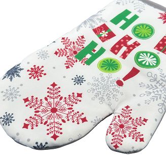 Rękawice kuchenne 18x27 z magnesem 2 szt. świąteczne białe szare HOHOHO!