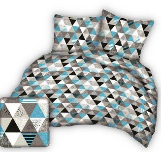 Pościel z kory 220x200 wzór niebieskie turkusowe trójkąty