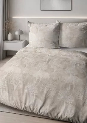 Pościel satynowa Home Satin 220x200 beżowa kremowa we wzorze drzew