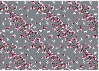 Pościel z kory 160x200 różowe białe kwiaty magnolii na szarym tle
