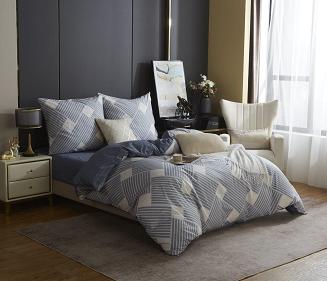 Niebieska Pościel Geometryczna Satyna Bawełniana 160x200 XDF 043