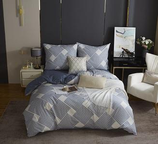 Niebieska Pościel Geometryczna Satyna Bawełniana 160x200 XDF 043