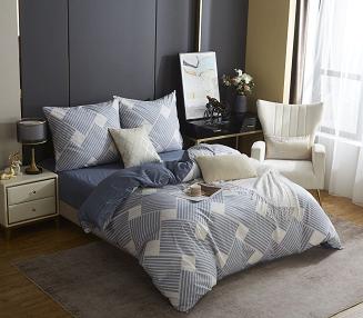 Niebieska Pościel Geometryczna Satyna Bawełniana 160x200 XDF 043