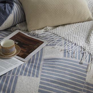 Niebieska Pościel Geometryczna Satyna Bawełniana 160x200 XDF 043