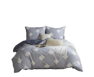 Pościel satyna bawełniana 160x200 niebieska beżowa fantazyjna geometria