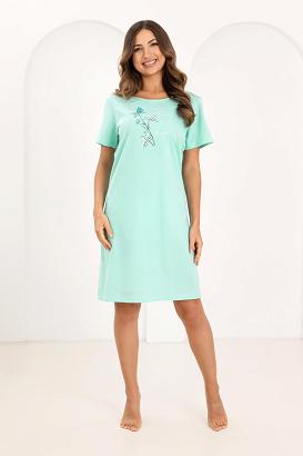 Koszula damska REGINA kod 172 zielona z botanicznym nadrukiem z przodu