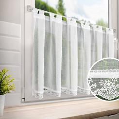 Zazdrostka firana gotowa na szelkach SUZAN 150x70 Eurofirany biała zdobiona subtelną koronką na dole