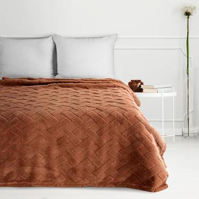Koc narzuta CARO 200x220 Design91 ceglasty puszysty wytłaczany w kratę