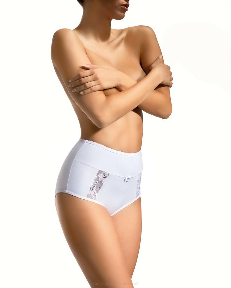 Figi damskie z wysokim stanem i koronką Babell kod 005 białe