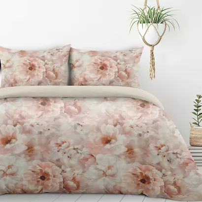 Pościel FLORINA 140x200 Design91 jasnobeżowa pudrowy róż kwiaty w rozkwicie