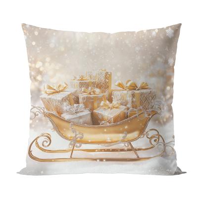 Poszewka dekoracyjna świąteczna ZŁOTE SANIE 40x40 welwetowa biała złota