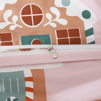 Pudrowa Świąteczna Pościel z Mikrofibry z Nadrukiem 140x200 Gingerhouse