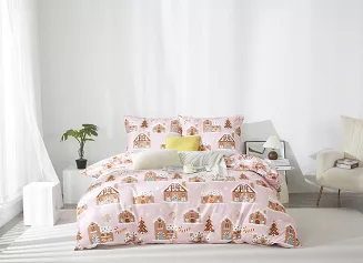 Pudrowa Świąteczna Pościel z Mikrofibry z Nadrukiem 140x200 Gingerhouse