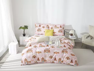 Pudrowa Świąteczna Pościel z Mikrofibry z Nadrukiem 140x200 Gingerhouse