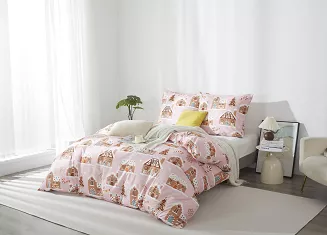 Pudrowa Świąteczna Pościel z Mikrofibry z Nadrukiem 140x200 Gingerhouse