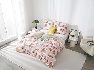 Pudrowa Świąteczna Pościel z Mikrofibry z Nadrukiem 140x200 Gingerhouse