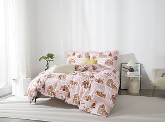 Pudrowa Świąteczna Pościel z Mikrofibry z Nadrukiem 140x200 Gingerhouse