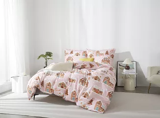 Pudrowa Świąteczna Pościel z Mikrofibry z Nadrukiem 140x200 Gingerhouse
