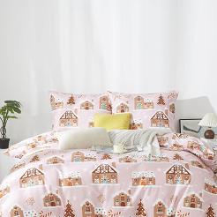 Pudrowa Świąteczna Pościel z Mikrofibry z Nadrukiem 140x200 Gingerhouse