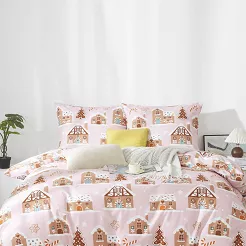 Pudrowa Świąteczna Pościel z Mikrofibry z Nadrukiem 140x200 Gingerhouse