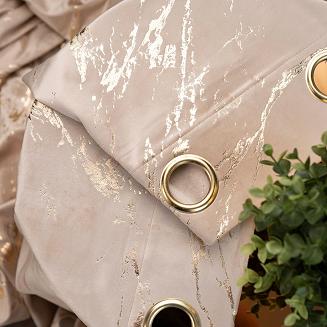 Zasłona gotowa na przelotkach MARMA 140x250 jasnobeżowa ze złotym nadrukiem