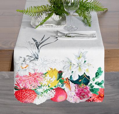 Bieżnik dekoracyjny SUMMER3 40x140 Eurofirany naturalny czerwone żółte ogrodowe kwiaty