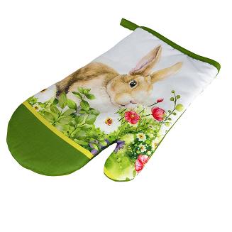 Rękawice kuchenne 18x27 z magnesem 2 szt. wielkanocne zajączek z kwiatami