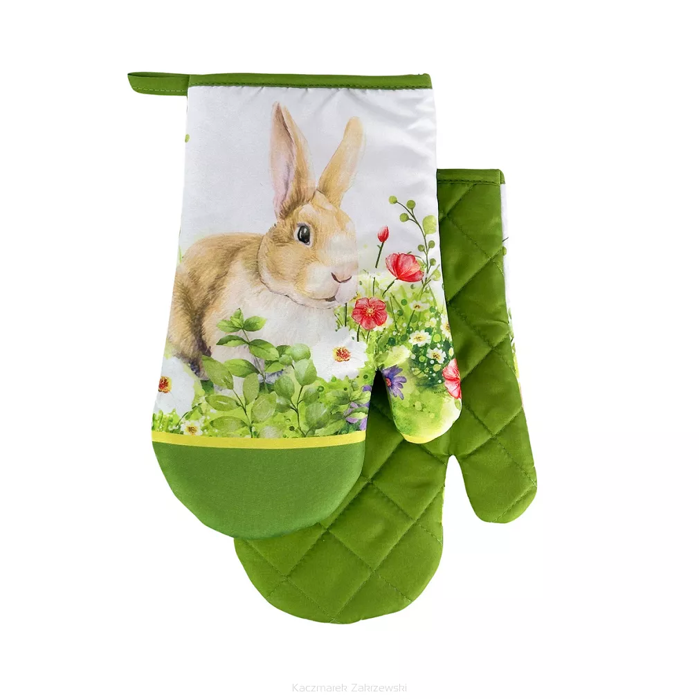 Rękawice kuchenne 18x27 z magnesem 2 szt. wielkanocne zajączek z kwiatami