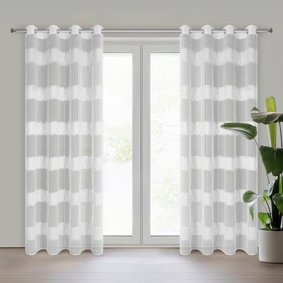 Firana gotowa na przelotkach LEANDRA 140x250 Eurofirany biała zdobiona żakardowymi pasami