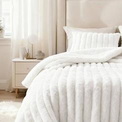 Biały Gruby Futrzany Koc z Mikrofibry 200x220 Bunny