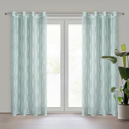 Zasłona gotowa na przelotkach ALENI 140x250 Eurofirany miętowa z aplikacja haftowanych pasów