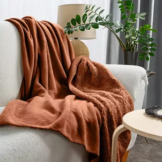 Koc narzuta TEDY 200x220 Eurofirany ceglasty miękka bukla + ciepły polar